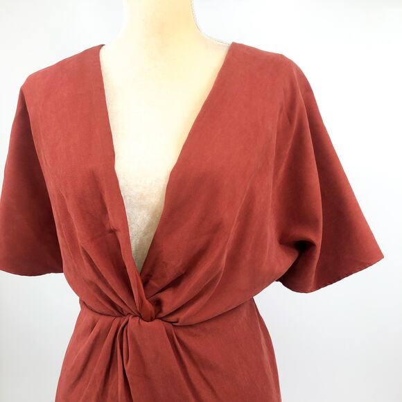 JULIA JORDAN Women's Twist Front Dress Size 14 Rust Orange Flutter Sleeve NWOT - Picture 7 of 13